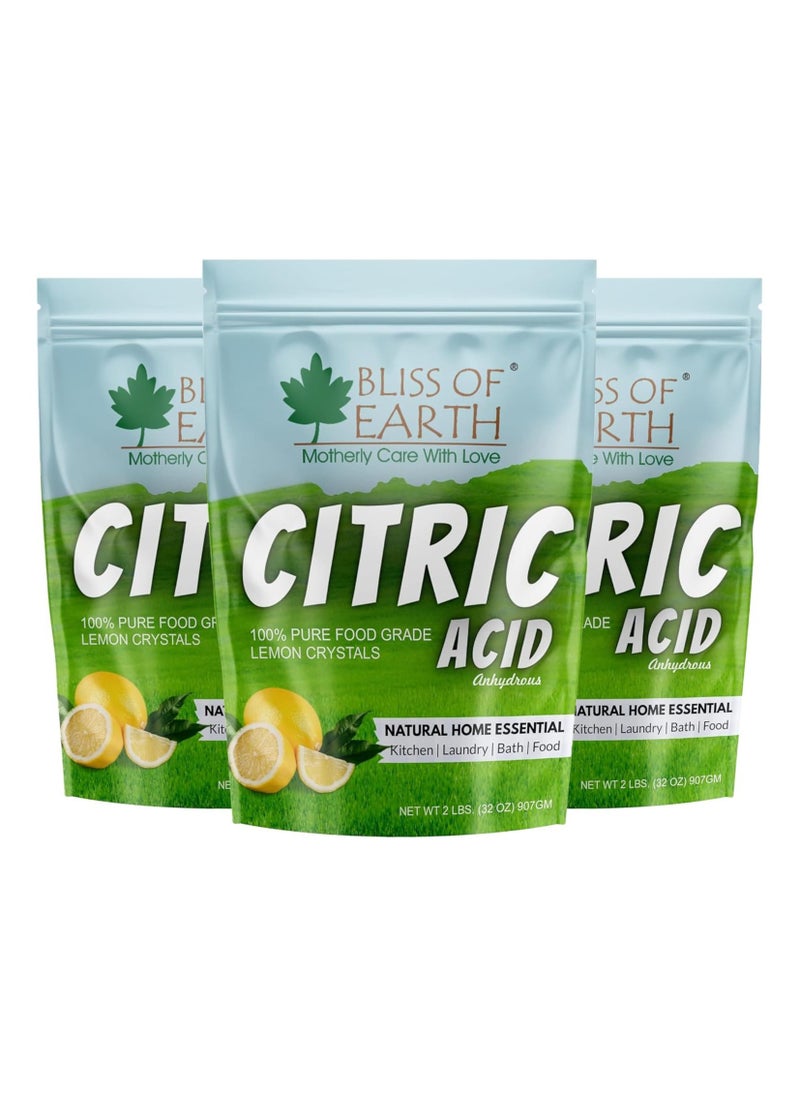Bliss of Earth Anhydrous Citric Acid Powder For Food Bath Bombs Cleaning & Preserving 907GM Pack of 3