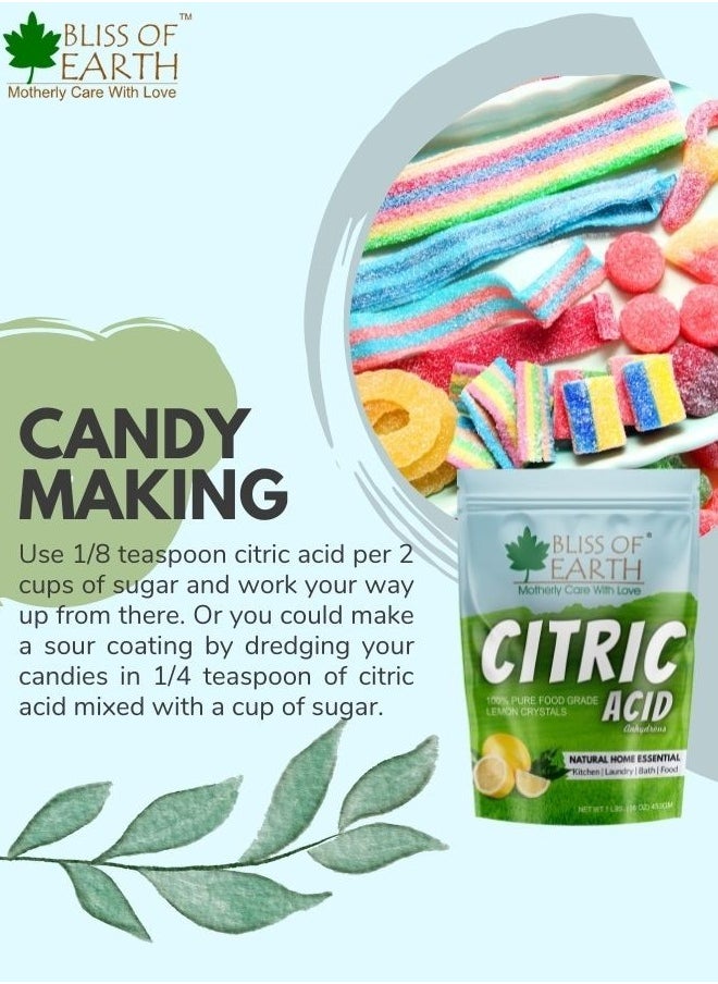 Bliss of Earth Anhydrous Citric Acid Powder For Food, Bath Bombs, Cleaning and Preserving 907gm