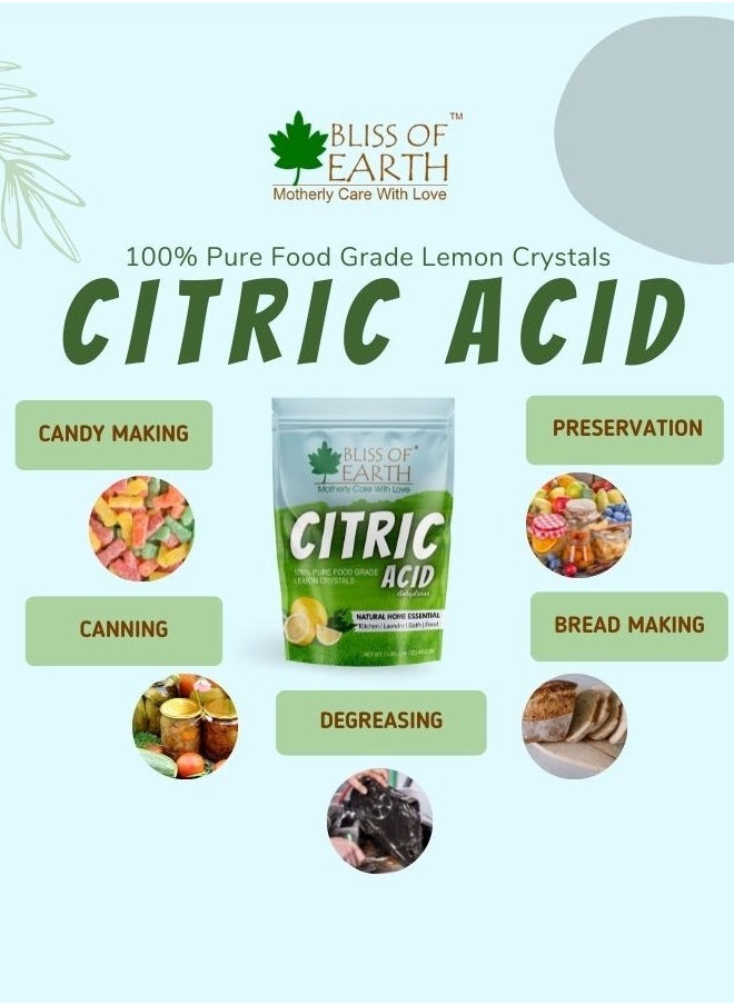 Bliss of Earth Anhydrous Citric Acid Powder For Food, Bath Bombs, Cleaning and Preserving 907gm