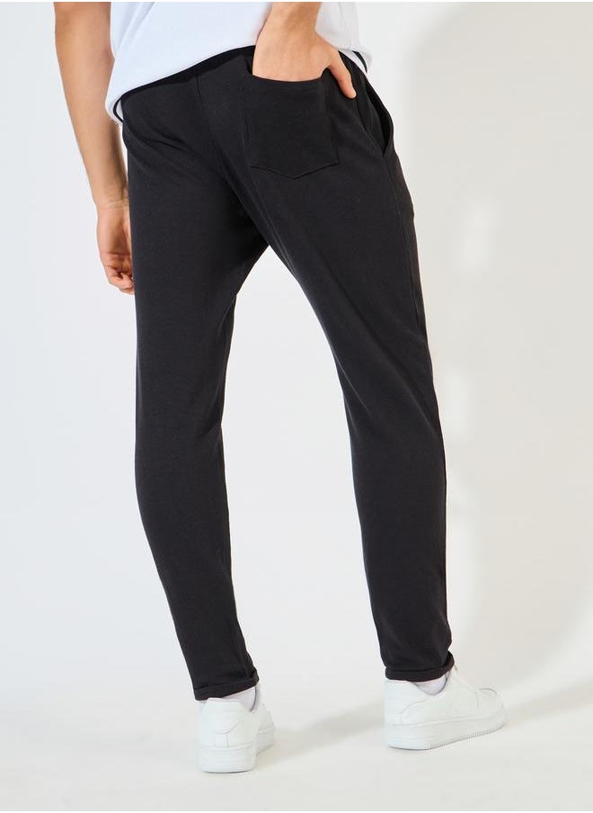 Slim Fit Pique Knit Pants with Turn-Up Hem