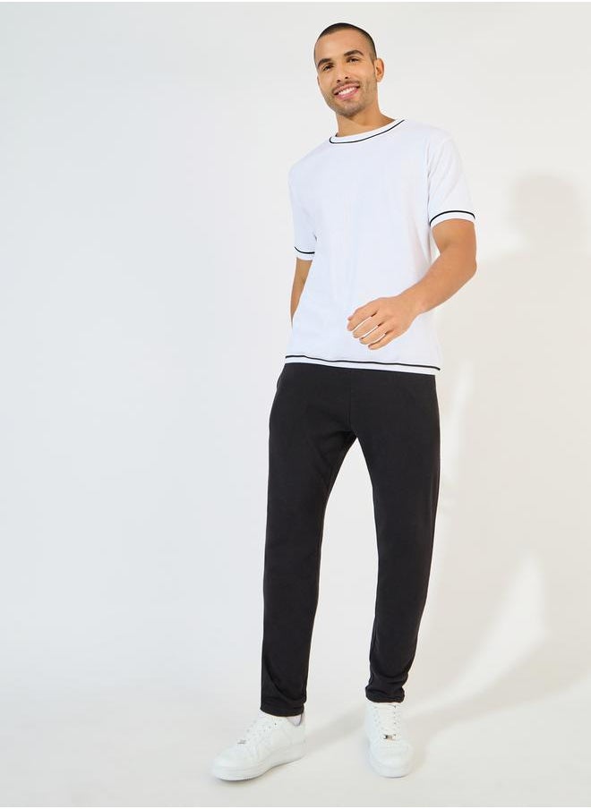 Slim Fit Pique Knit Pants with Turn-Up Hem