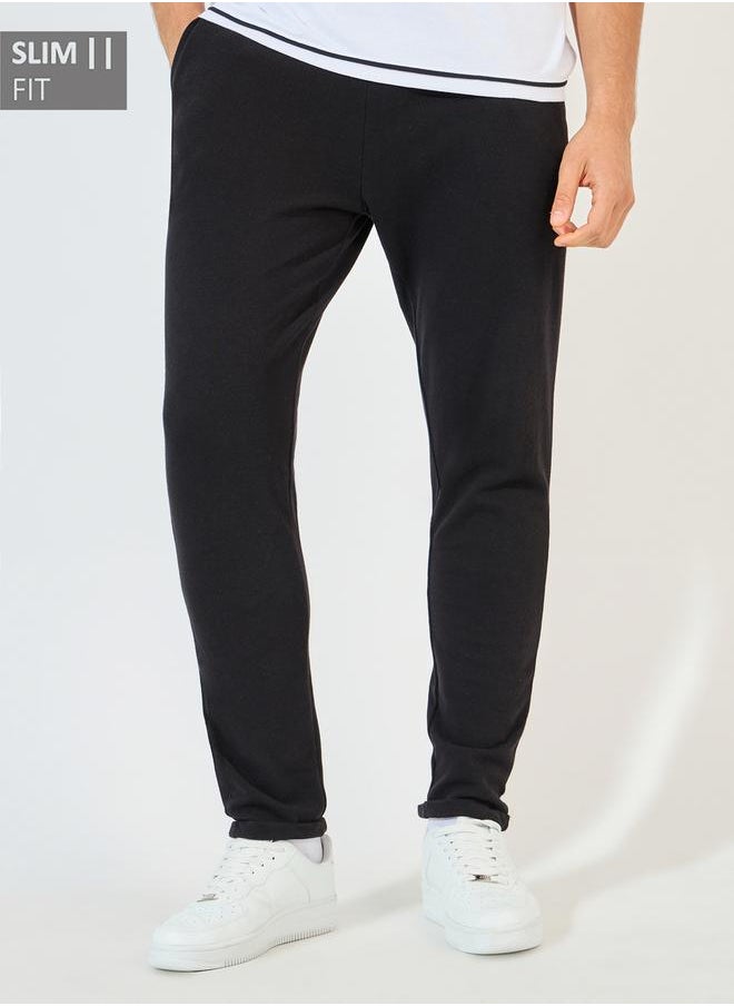 Slim Fit Pique Knit Pants with Turn-Up Hem
