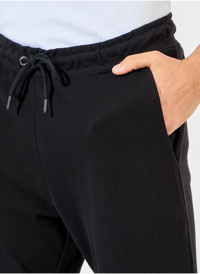 Slim Fit Pique Knit Pants with Turn-Up Hem