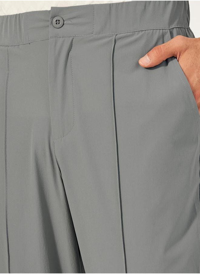 Pintuck Detail Slim Fit Smart Trousers