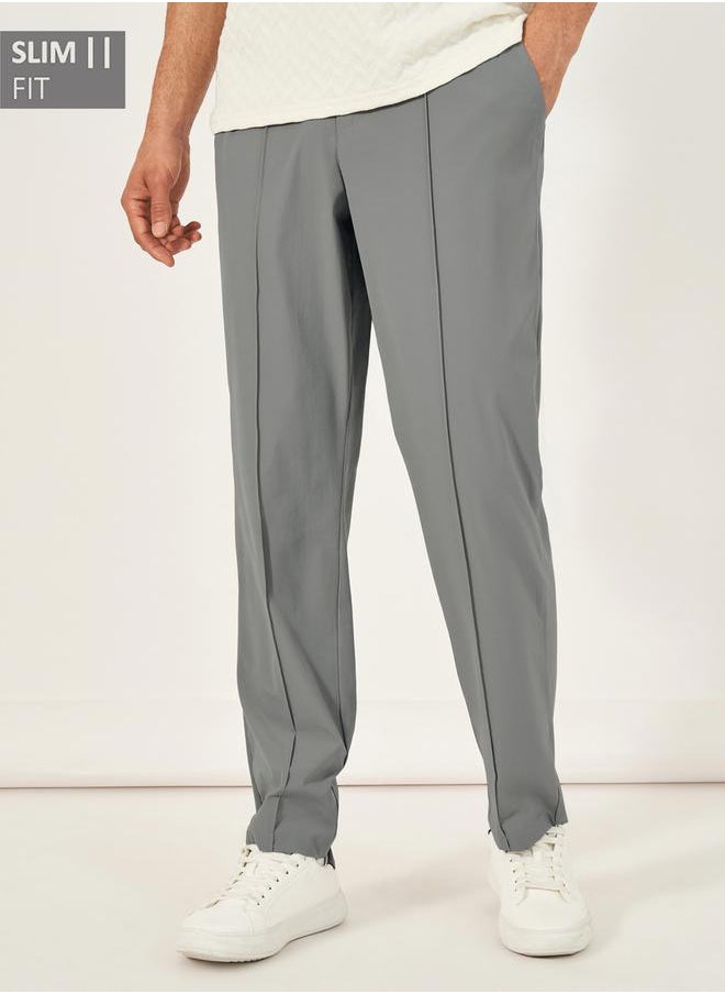 Pintuck Detail Slim Fit Smart Trousers