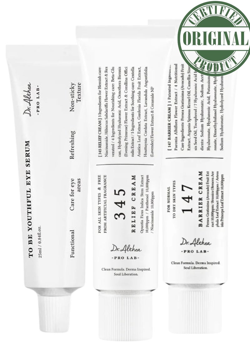 Dr. Althea Skincare Set – 345 Relief Cream, 147 Barrier Cream & To Be Youthful Eye Serum – Hydrating & Barrier Repair Trio for Healthy, Radiant Skin