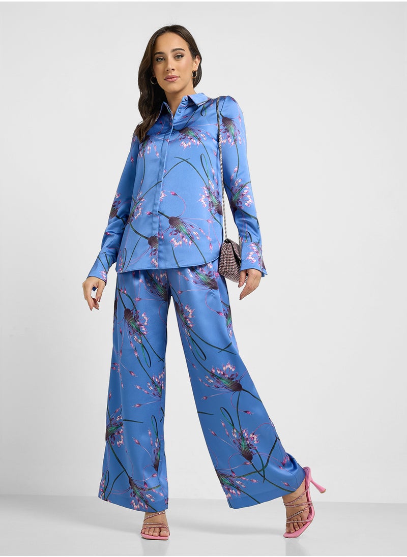 Printed Satin High Waist Pants