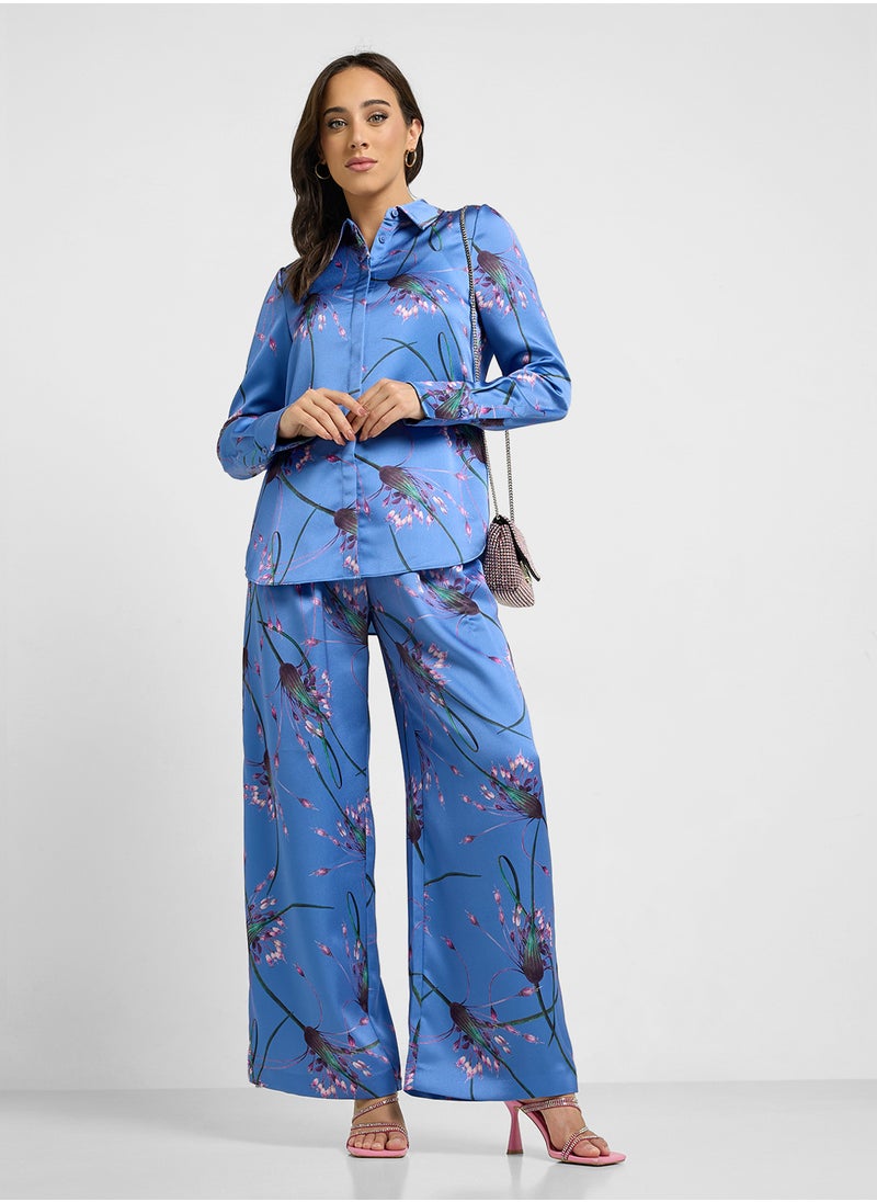 Printed Satin High Waist Pants
