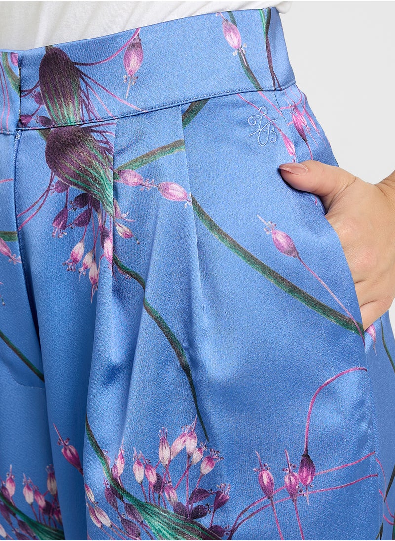 Printed Satin High Waist Pants