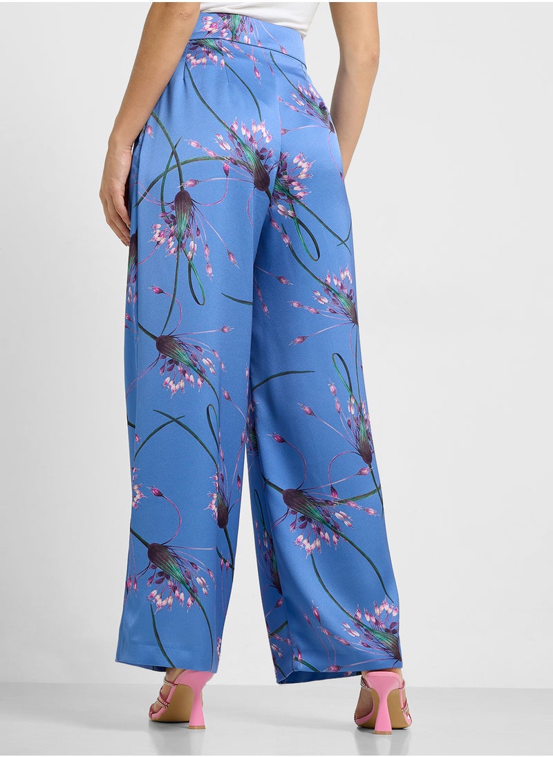 Printed Satin High Waist Pants