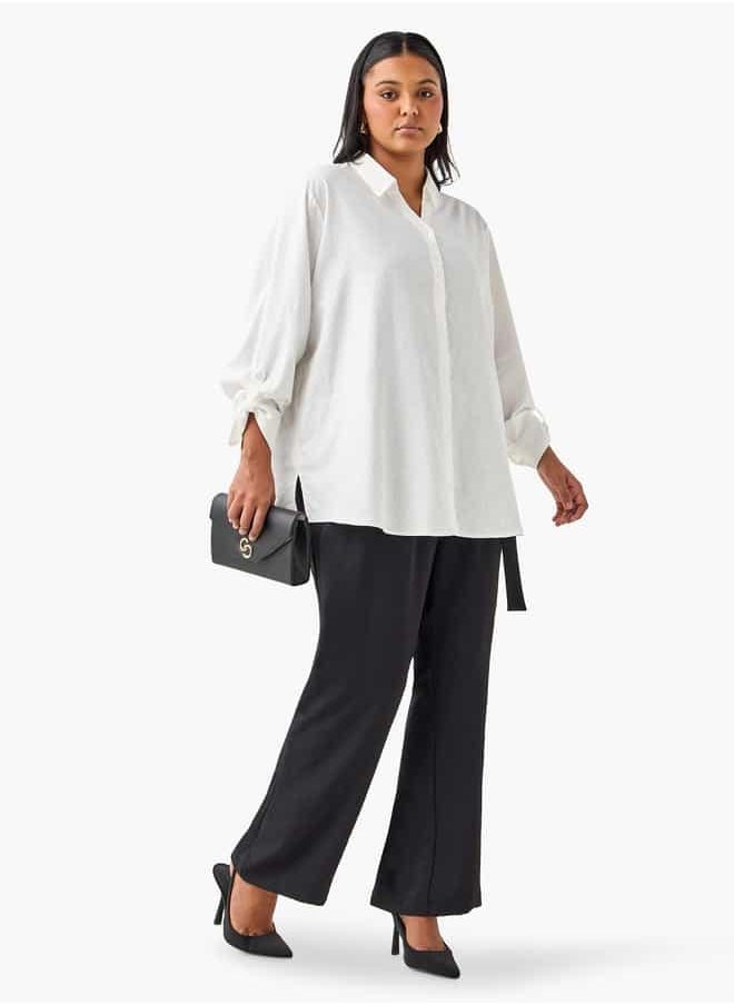 Plus Size Ulla Popken Wide Leg Trousers with Tie-Up Waist