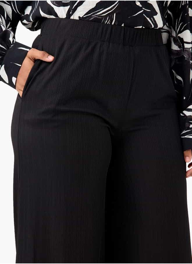 Plus Size Ulla Popken Textured Wide Leg Pants with Pockets