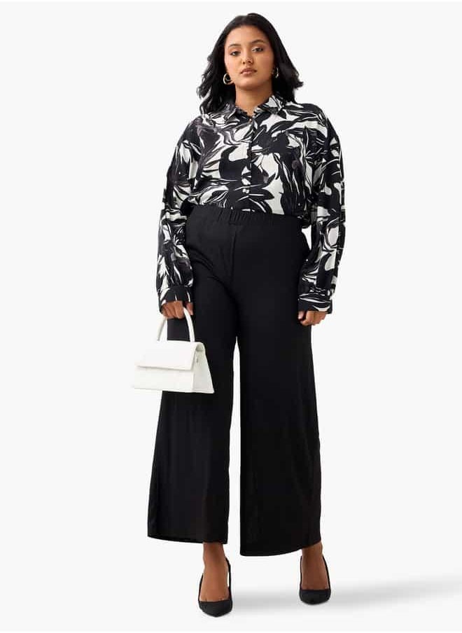Plus Size Ulla Popken Textured Wide Leg Pants with Pockets