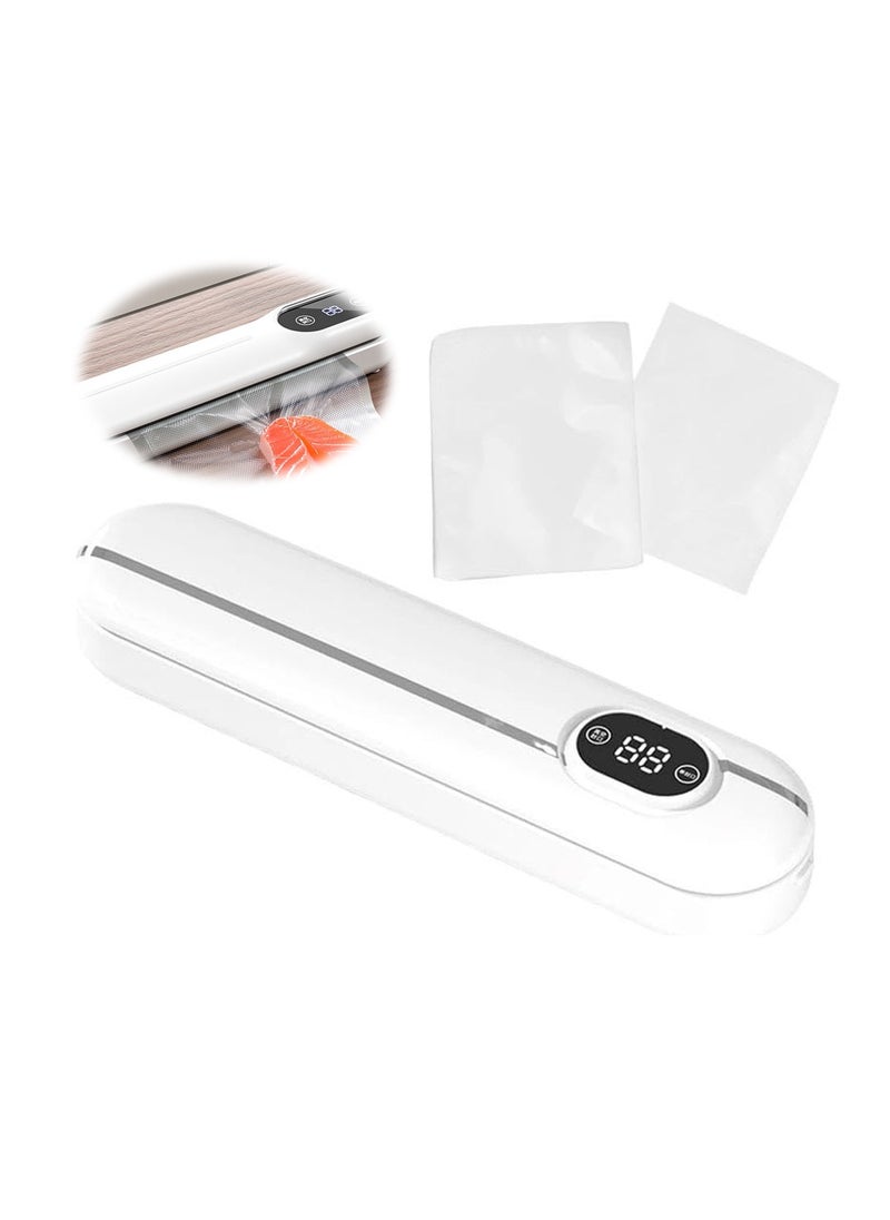 Vacuum Food Sealer, Food Packaging Machine 62 KPa Suction Power, Dry/Wet Mode, Automatic Sealing, White, with 10 vacuum sealer bags