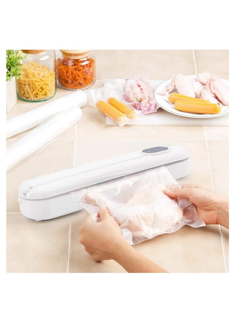 Vacuum Food Sealer, Food Packaging Machine 62 KPa Suction Power, Dry/Wet Mode, Automatic Sealing, White, with 10 vacuum sealer bags