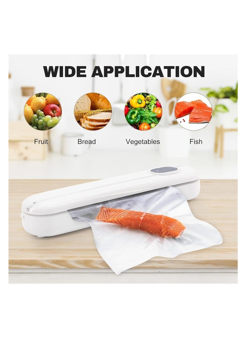 Vacuum Food Sealer, Food Packaging Machine 62 KPa Suction Power, Dry/Wet Mode, Automatic Sealing, White, with 10 vacuum sealer bags
