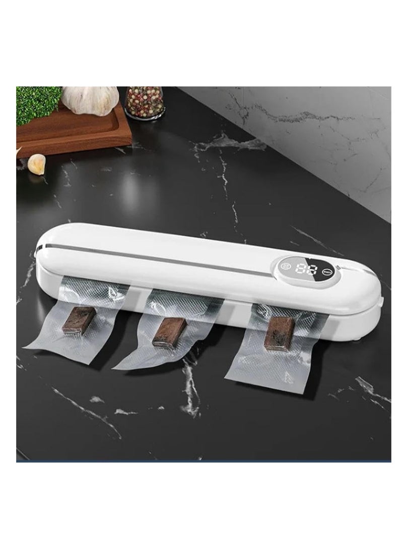 Vacuum Food Sealer, Food Packaging Machine 62 KPa Suction Power, Dry/Wet Mode, Automatic Sealing, White, with 10 vacuum sealer bags