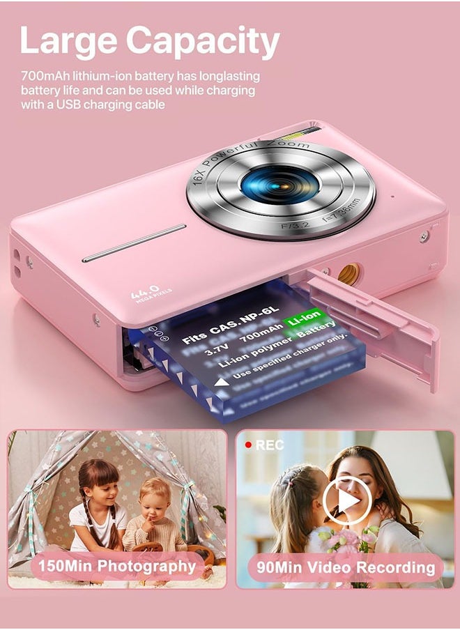 44MP HD Digital Camera with 32GB Card, Compact Photo Camera with 1080P Video, 2.4