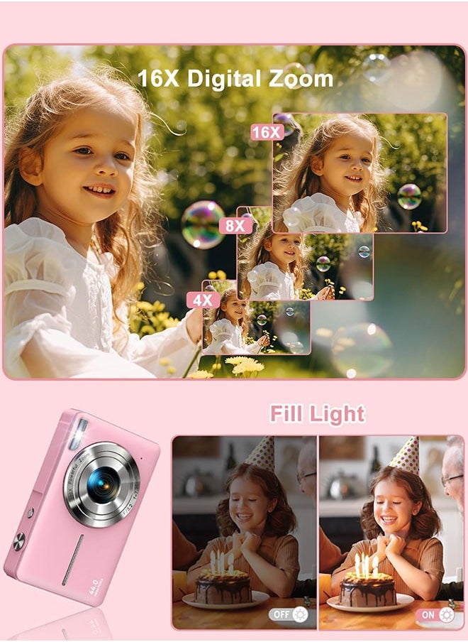 44MP HD Digital Camera with 32GB Card, Compact Photo Camera with 1080P Video, 2.4