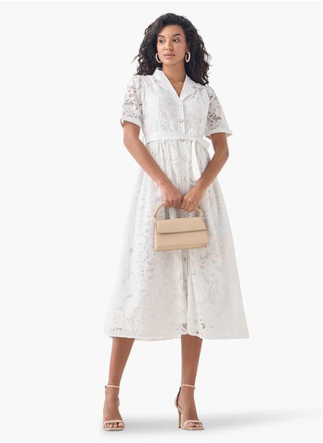 2Xtremz Lace Detail Shirt Dress with Notch Collar and Tie-Up Belt