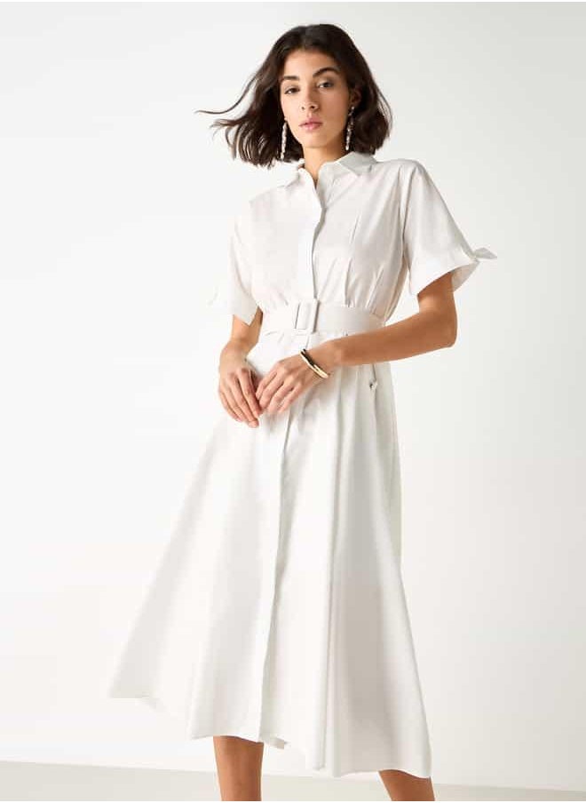 2Xtremz Collared Shirt Dress with Pockets and Belt