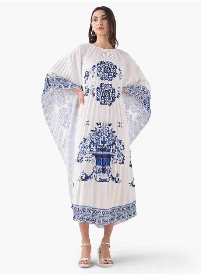 2Xtremz Floral Print Midi Kaftan Dress with 3/4 Sleeves