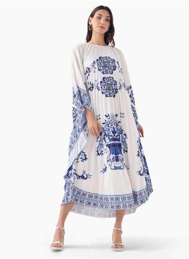 2Xtremz Floral Print Midi Kaftan Dress with 3/4 Sleeves