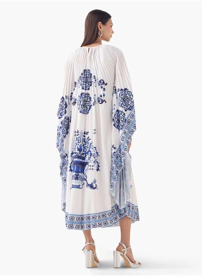 2Xtremz Floral Print Midi Kaftan Dress with 3/4 Sleeves