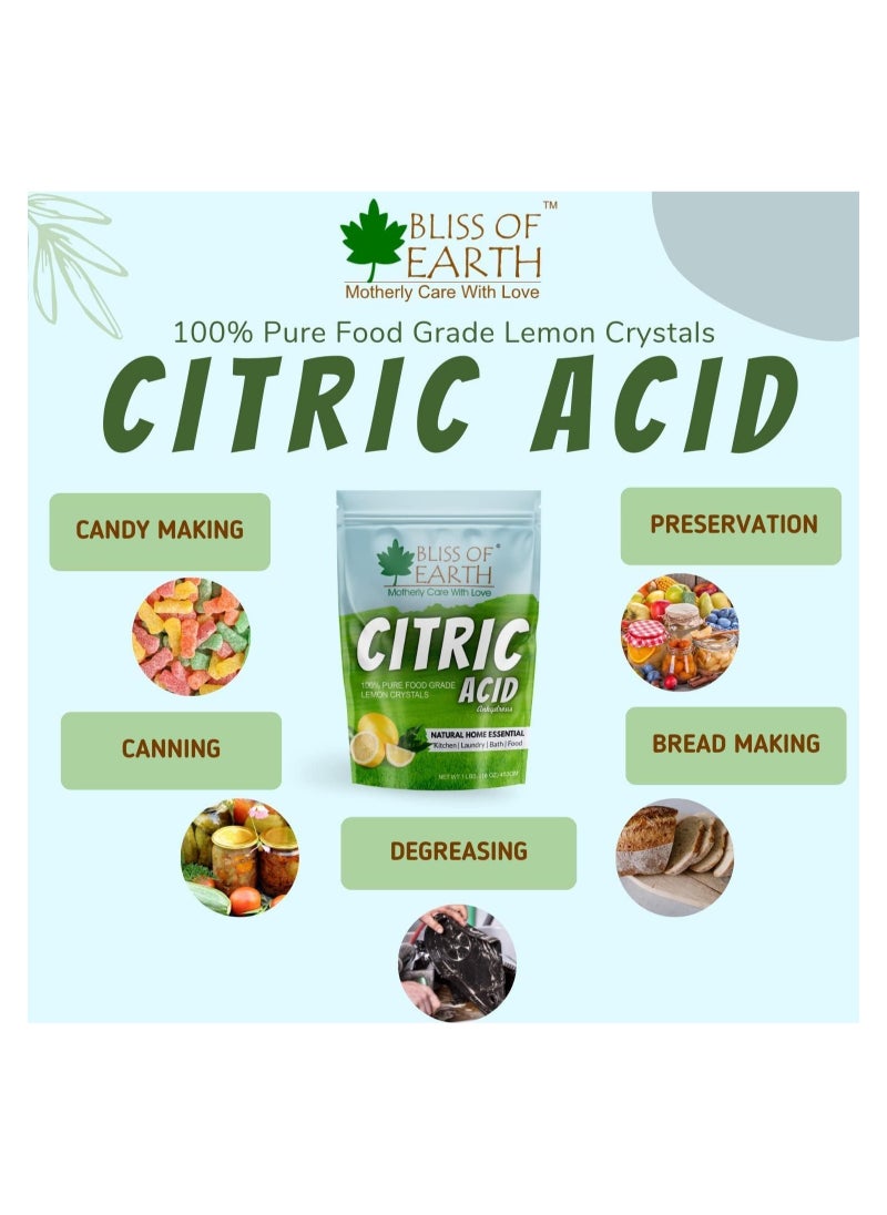 Bliss of Earth Anhydrous Citric Acid Powder For Food Bath Bombs Cleaning and Preserving 907GM Pack of 5