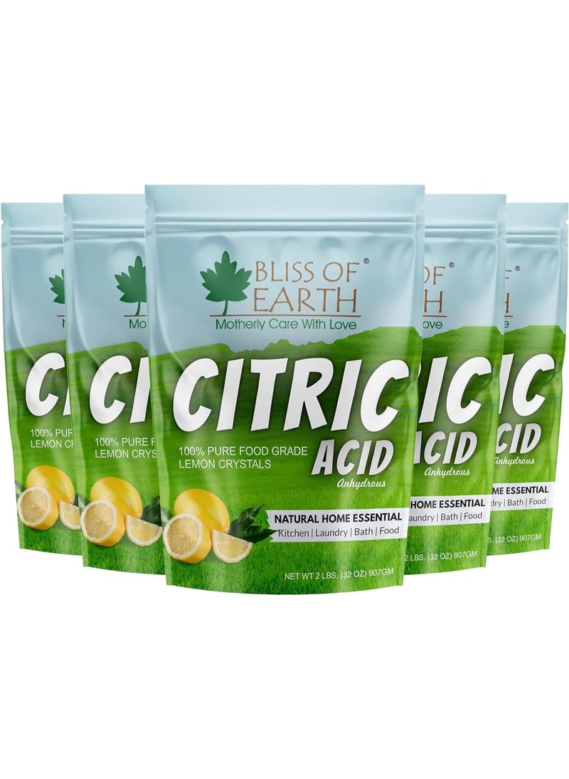Bliss of Earth Anhydrous Citric Acid Powder For Food Bath Bombs Cleaning and Preserving 907GM Pack of 5