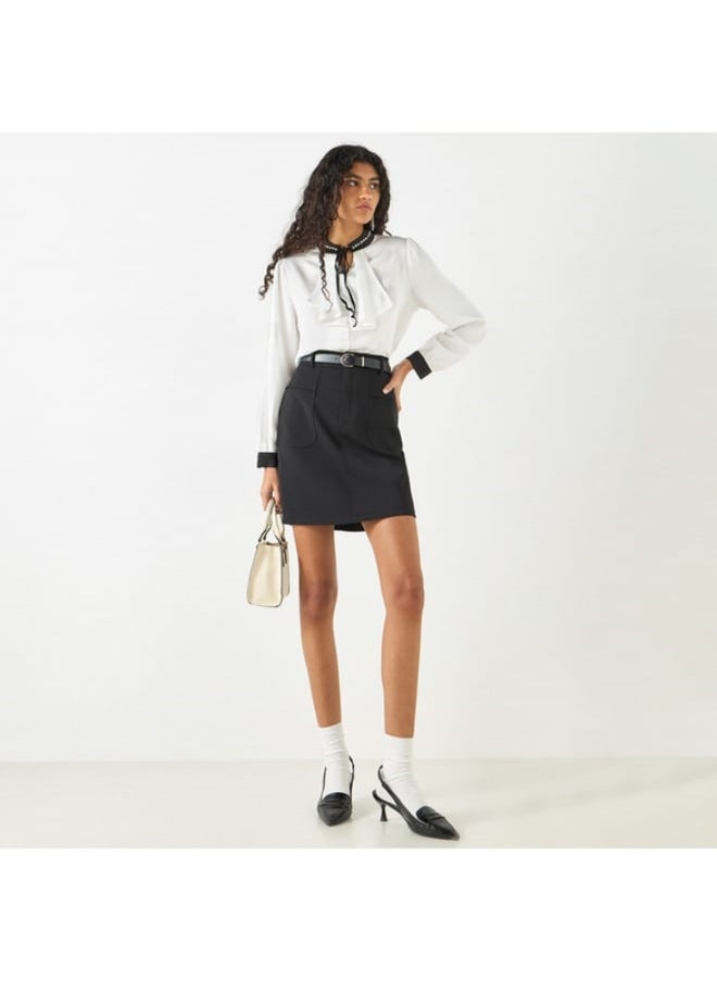 2Xtremz Embellished Top with Tie-Up Neck and Ruffle Detail