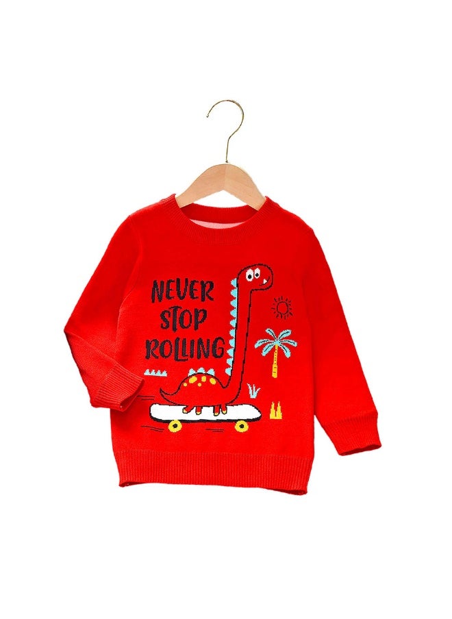 Red Rolling Dino cardigan Sweater for Kids