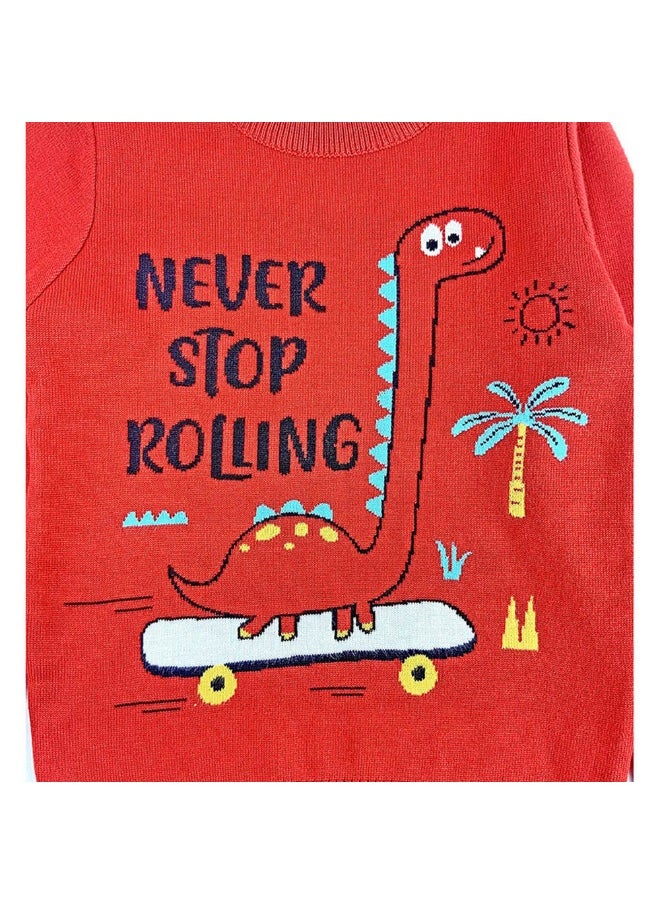 Red Rolling Dino cardigan Sweater for Kids