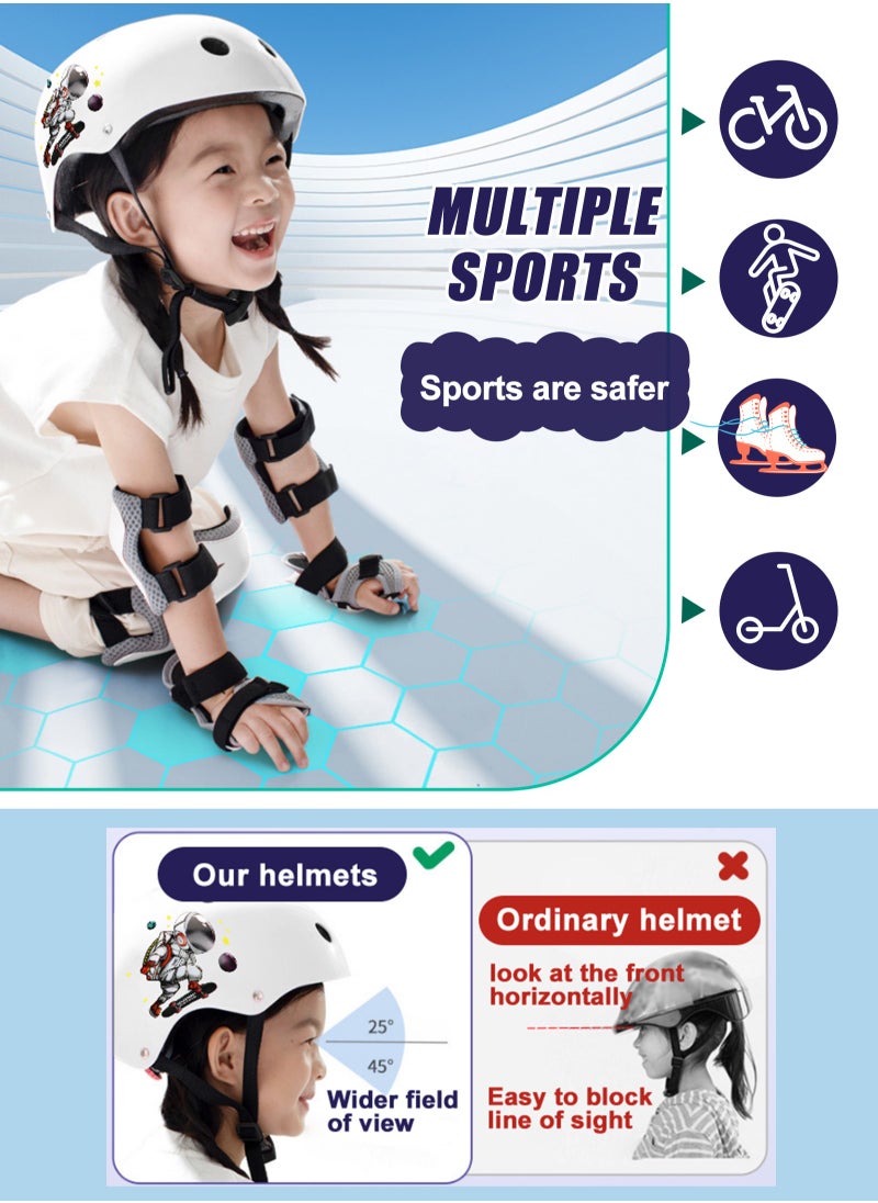 7 PCS Kids Helmet Adjustable Protective Gear Set with Elbow Knee Wrist Pads for Multi-Sports Skateboarding Bike Riding Scooter Inline skatings Longboard Roller Skate