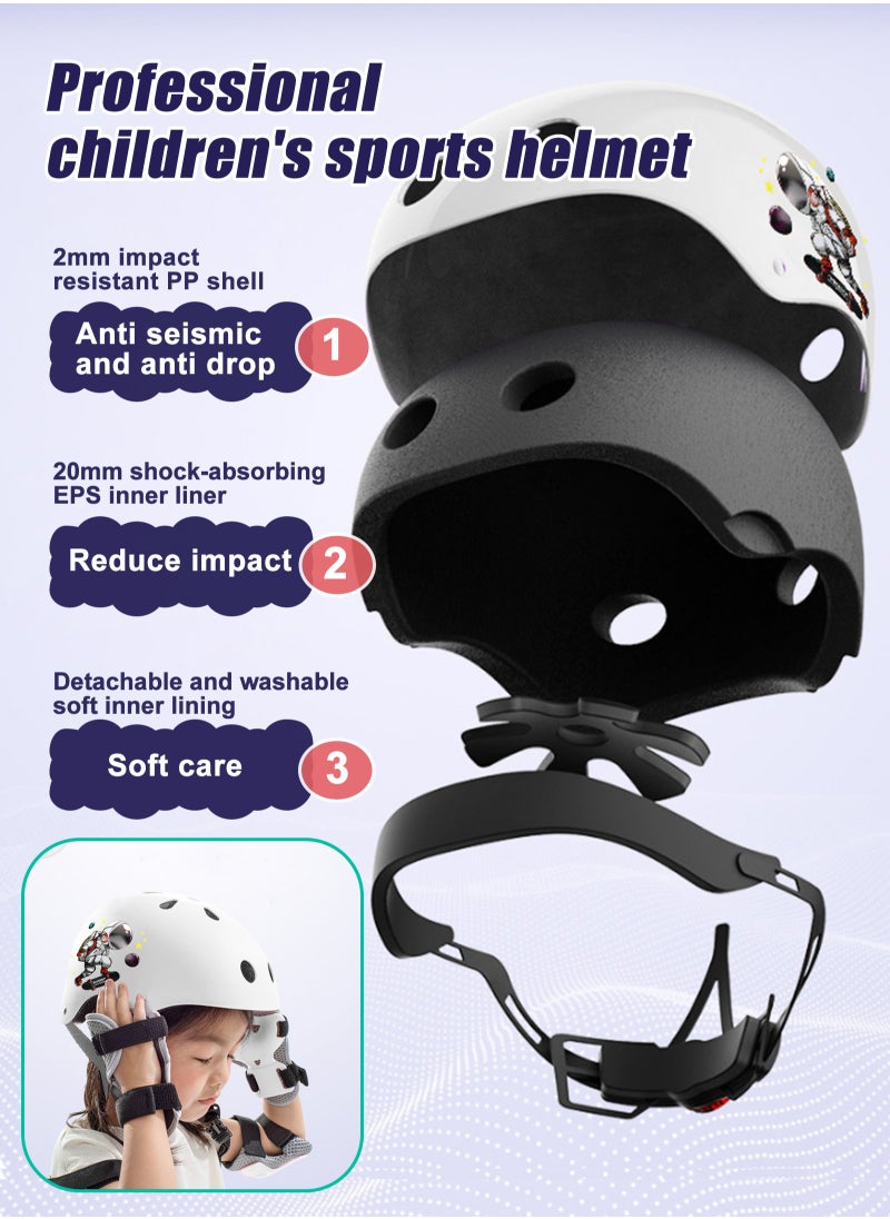 7 PCS Kids Helmet Adjustable Protective Gear Set with Elbow Knee Wrist Pads for Multi-Sports Skateboarding Bike Riding Scooter Inline skatings Longboard Roller Skate