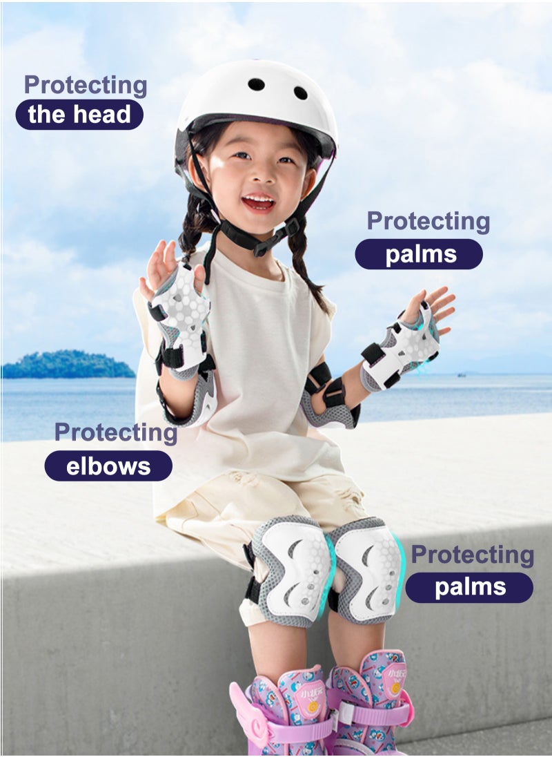 7 PCS Kids Helmet Adjustable Protective Gear Set with Elbow Knee Wrist Pads for Multi-Sports Skateboarding Bike Riding Scooter Inline skatings Longboard Roller Skate