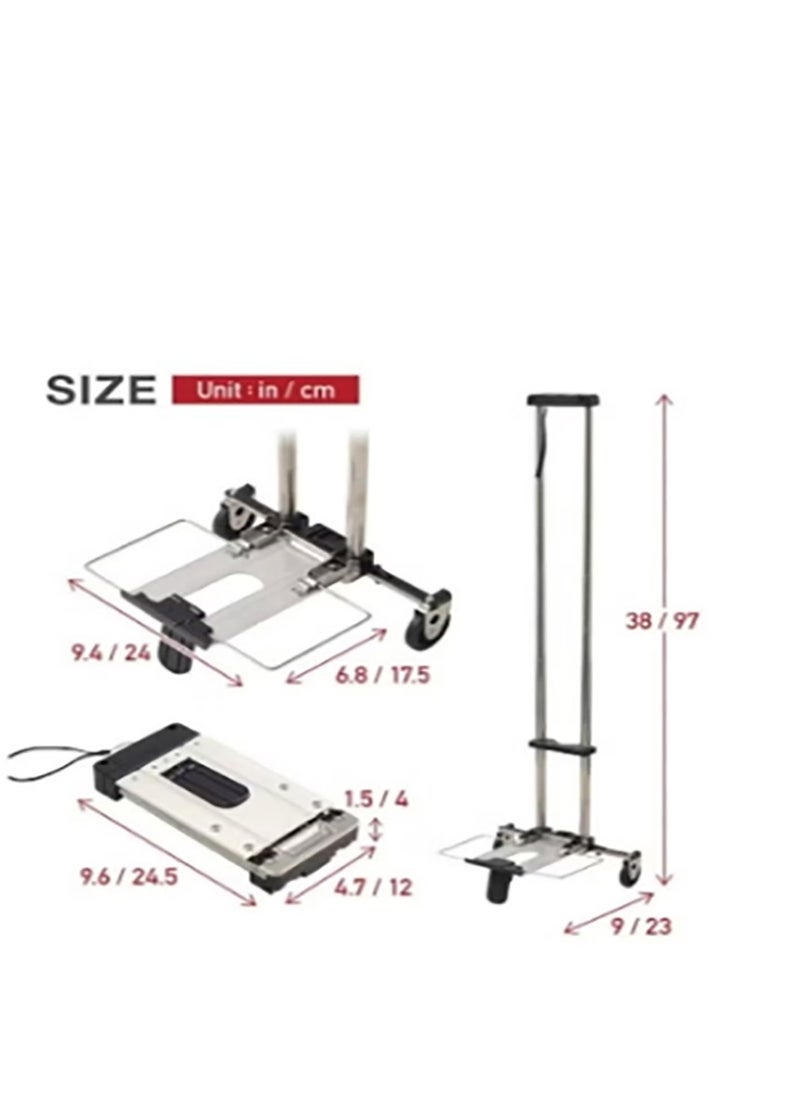 Mini Folding Hand Truck, Dolly Cart with Ropes, Luggage 2 Wheels Loadable Up to 22lbs, Compact, Lightweight for Travel/Auto/Moving/Office Use, Fits Most Backpacks