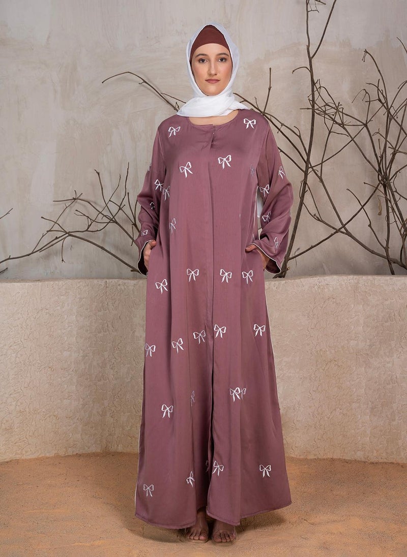 Bow Embroidered Abaya With Scarf