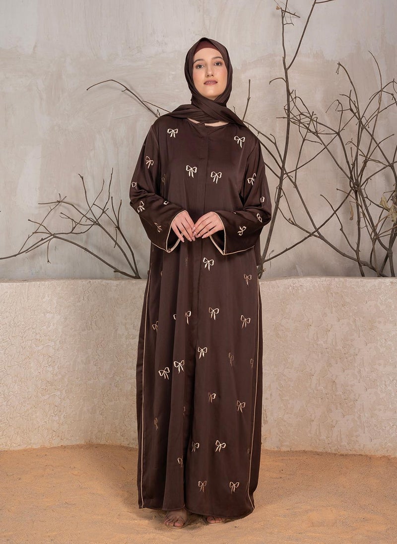 Bow Embroidered Abaya With Scarf