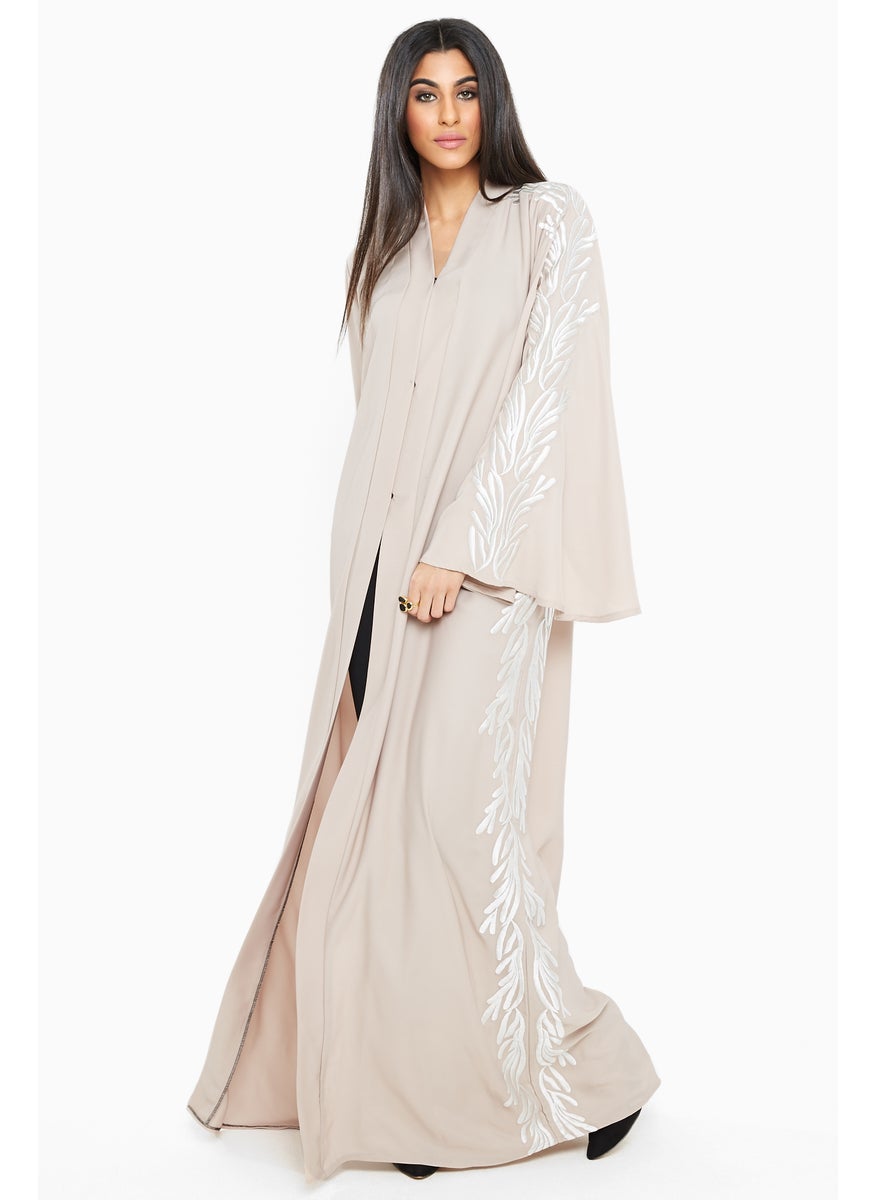 Rich silver leafy embroidery Abaya-SB177A