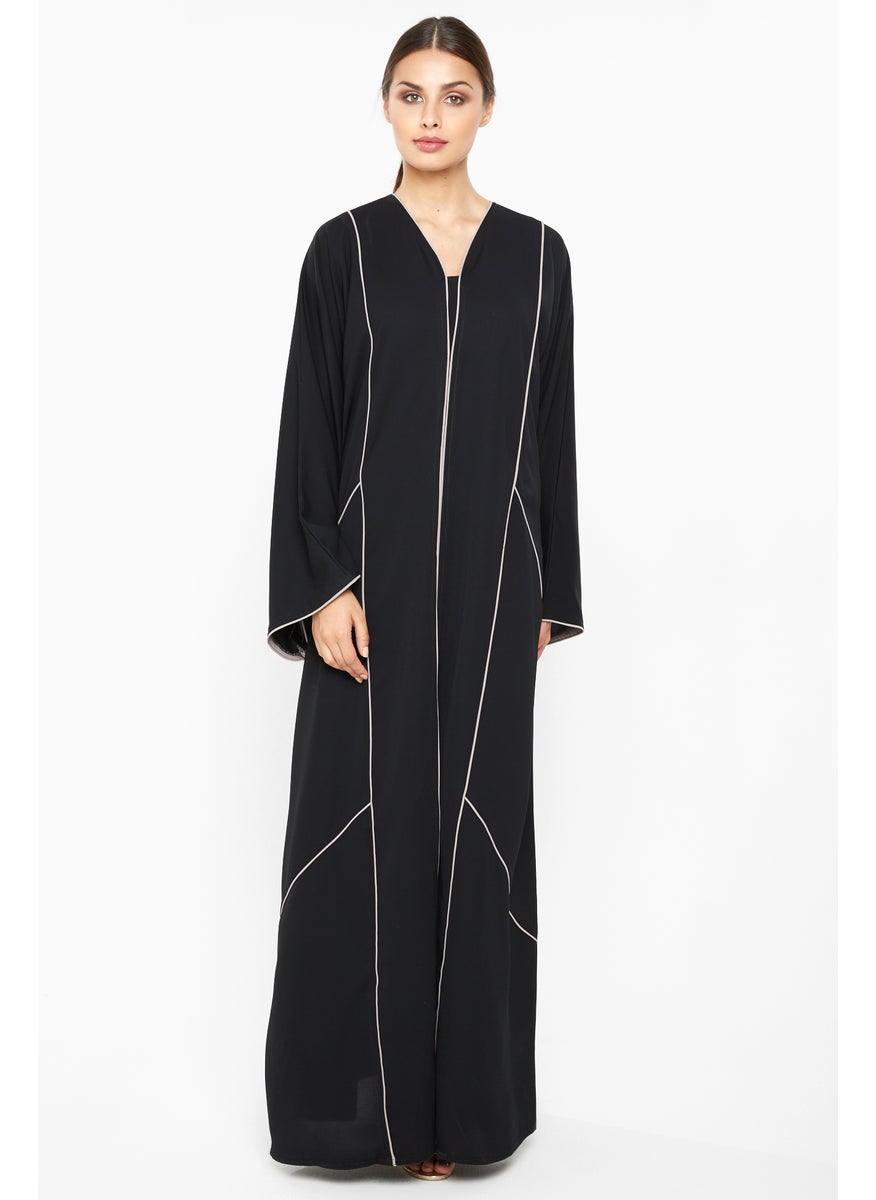 Classic cross cut abaya with stripe detailing-AJ673A
