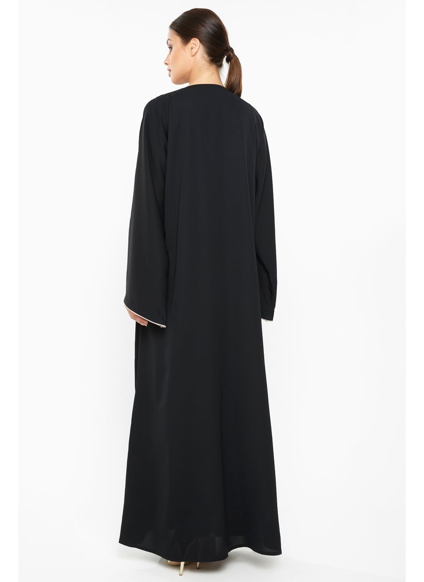 Classic cross cut abaya with stripe detailing-AJ673A