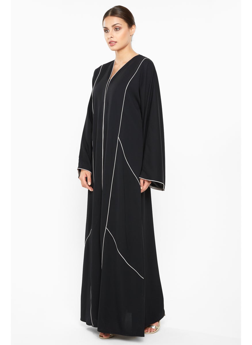 Classic cross cut abaya with stripe detailing-AJ673A