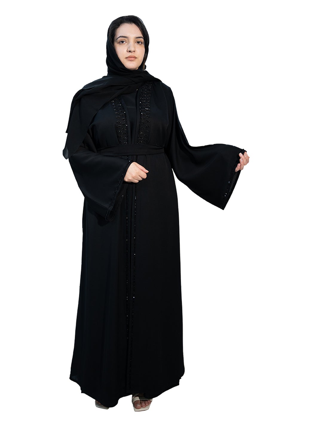 2 piece Abaya paired with matching inner dress, Hijab & belt-2P655