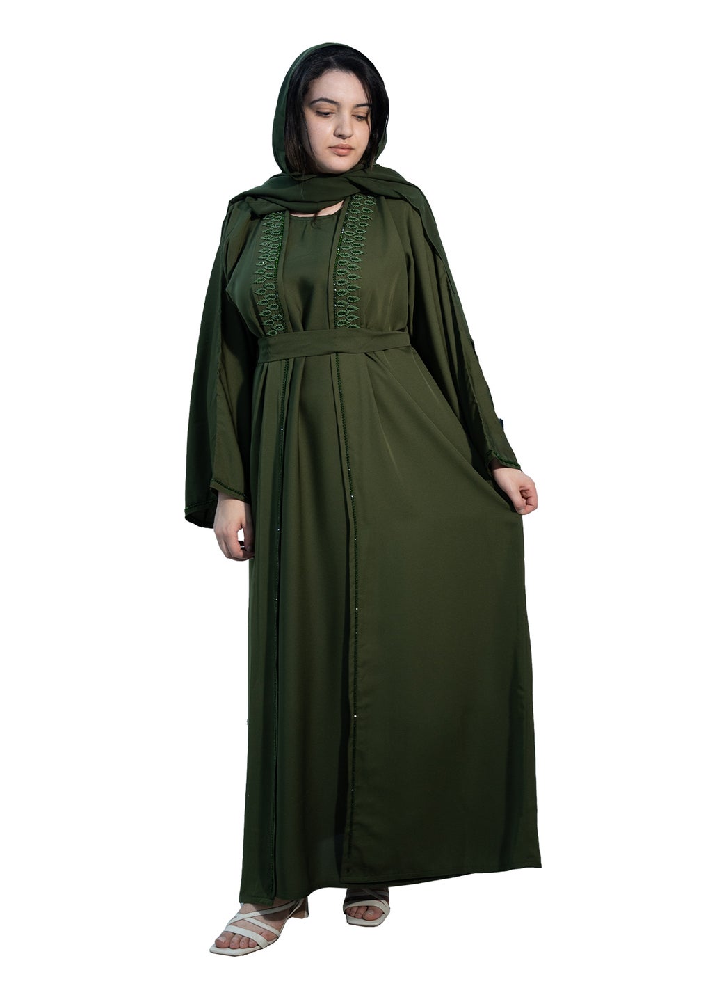 2 piece  Abaya paired with matching inner dress, Hijab & belt-2P654