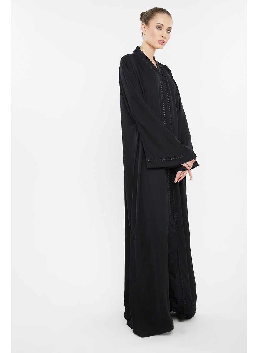 Black ringed lace abaya-AJ86A