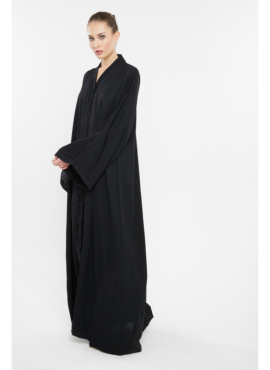 Black ringed lace abaya-AJ86A