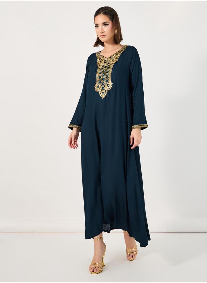 Neck Embroidery Flared Jalabiya