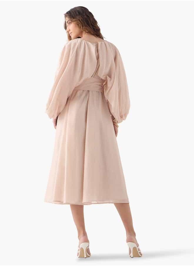 Iconic Volume Sleeves Dress with Tie-Ups