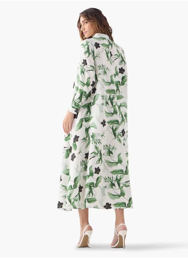 Iconic Floral Print Trapeze Dress with Cuff Sleeves